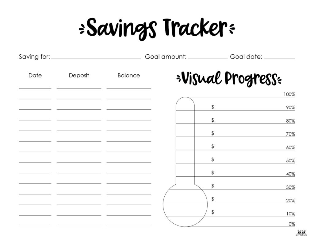 Savings Trackers 34 FREE Printables Printabulls
