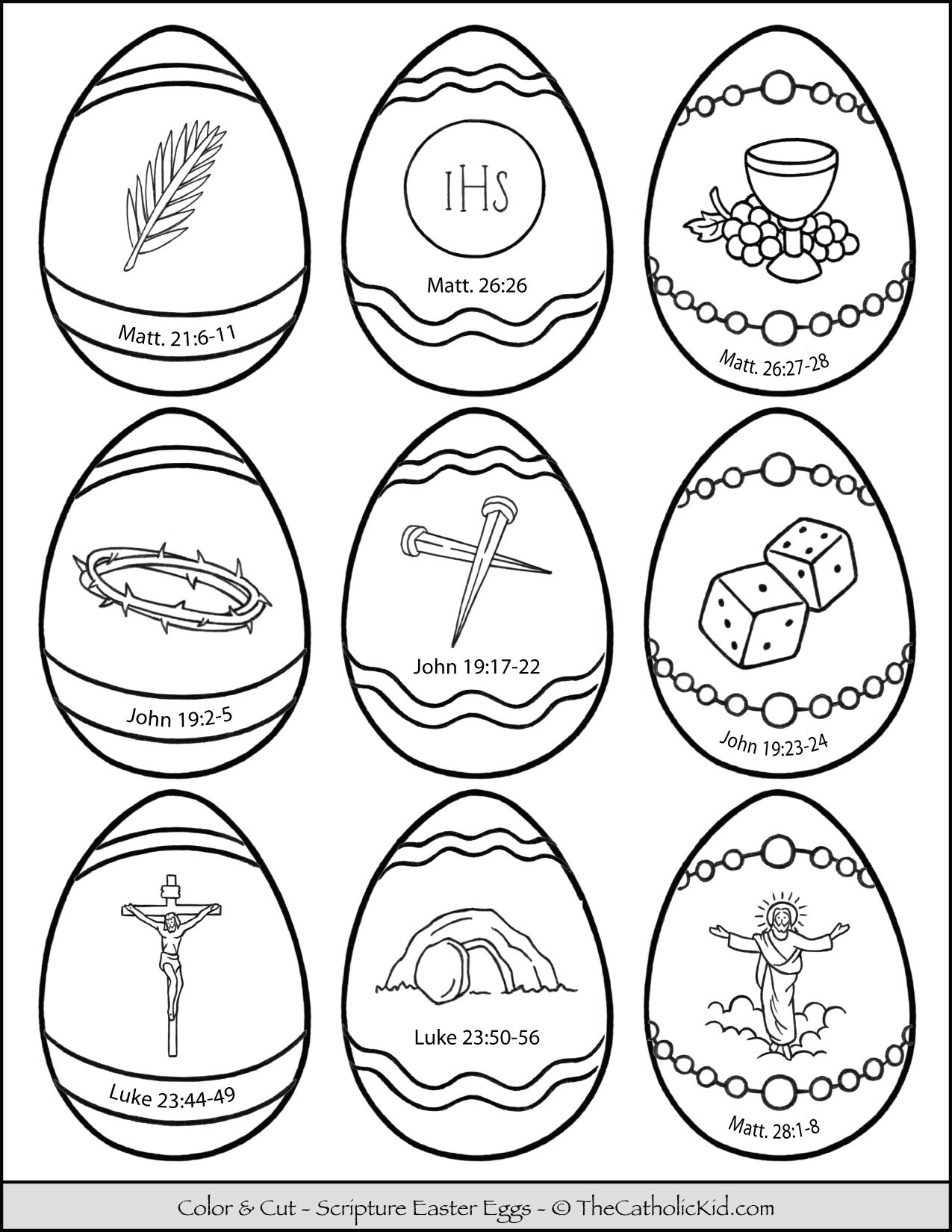 Scripture Verse Easter Eggs Coloring Page Cut Outs Resurrection Eggs TheCatholicKid