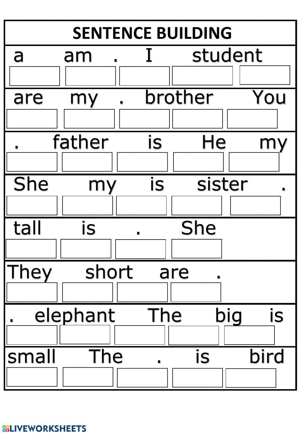 Sentence Building 2 Worksheet Worksheets Library
