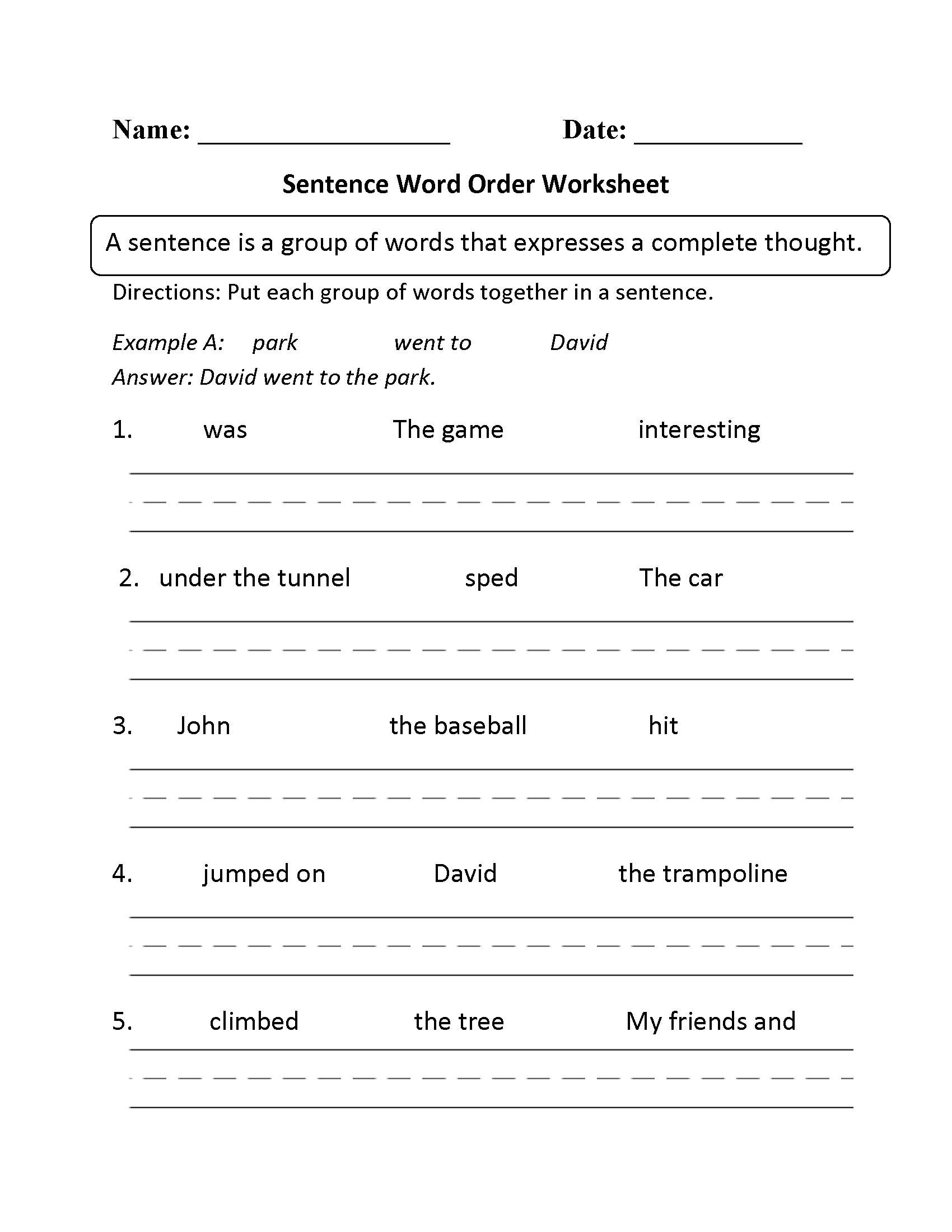 Sentence Structure Worksheets Sentence Building Worksheets