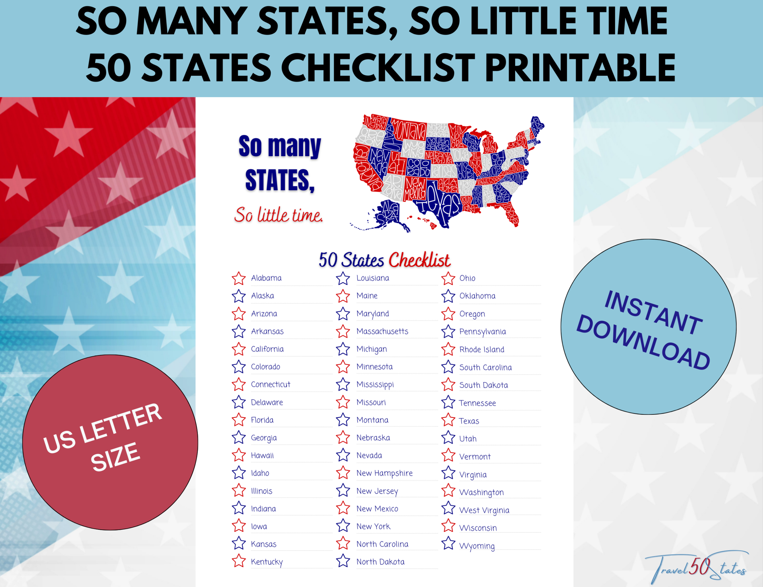 So Many States 50 United States Checklist PRINTABLE 