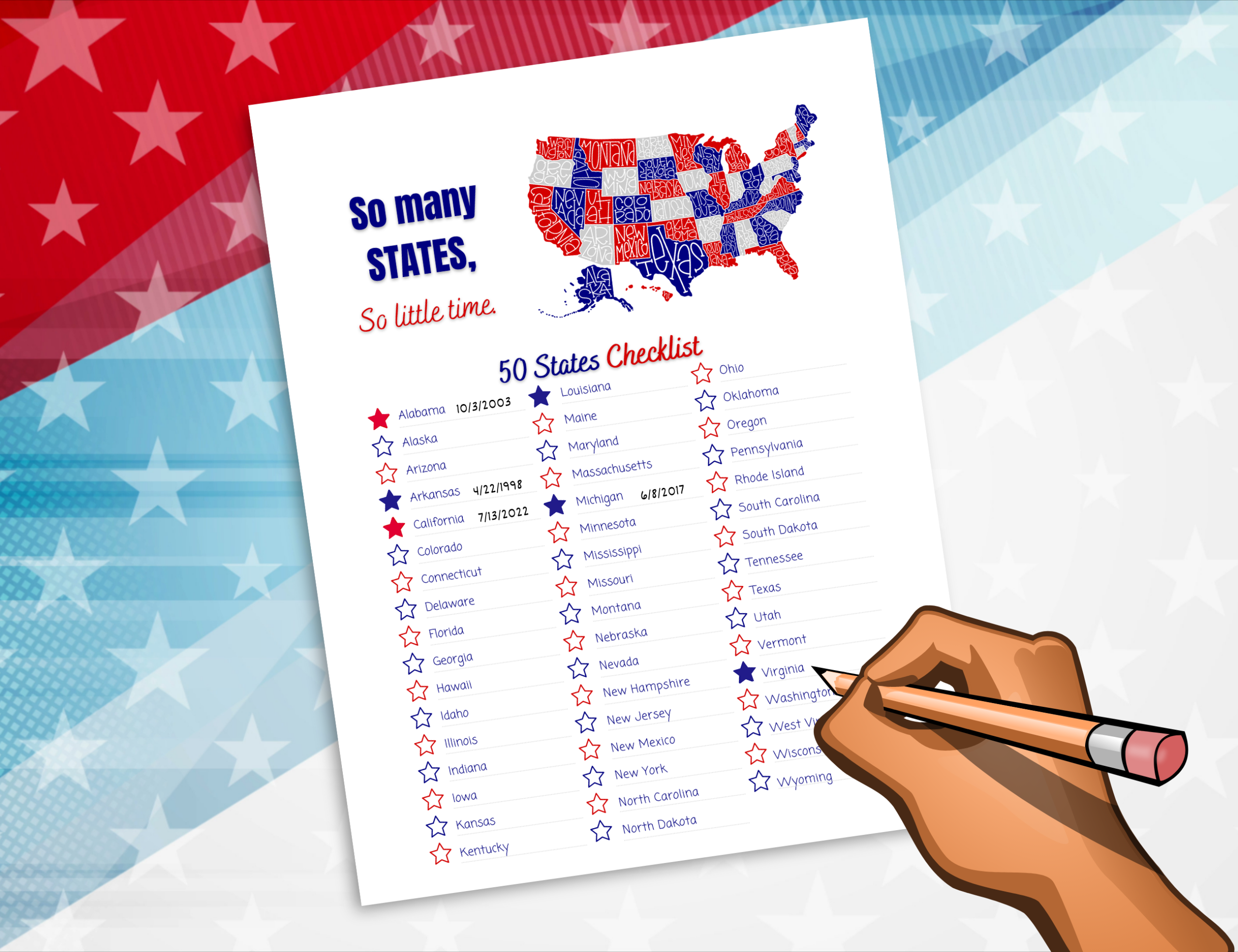 So Many States 50 United States Checklist PRINTABLE 