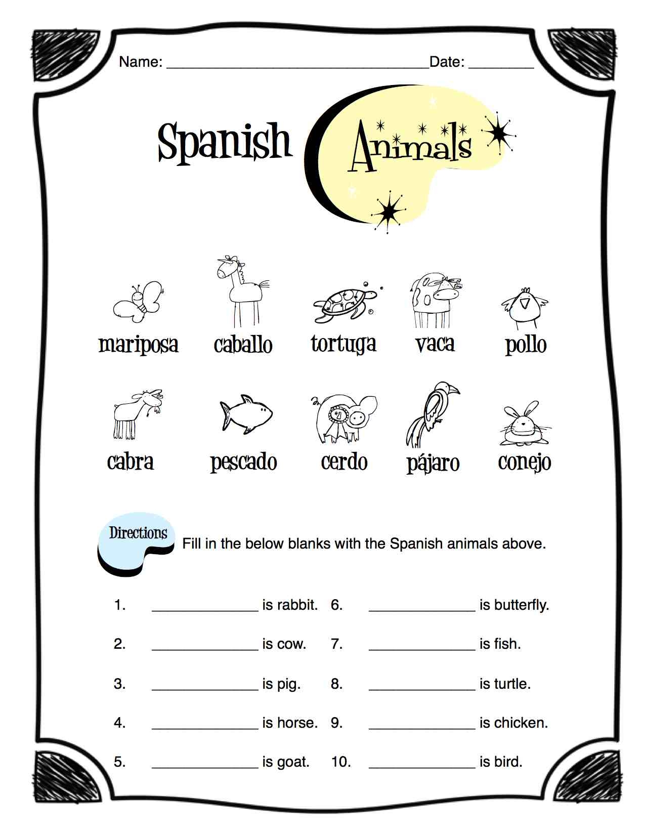 free printable word search animals spanish