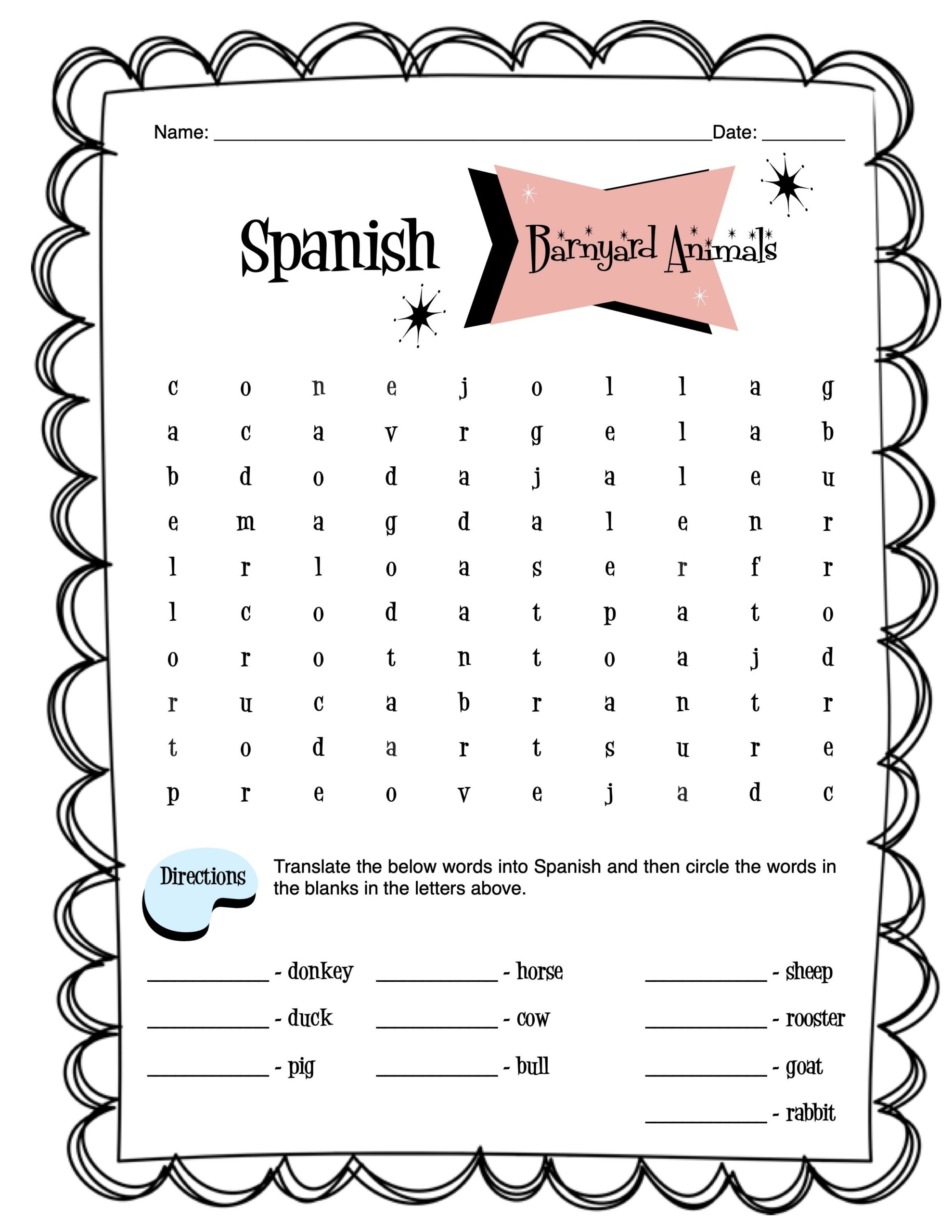 Spanish Barnyard Animals Worksheet Packet Made By Teachers