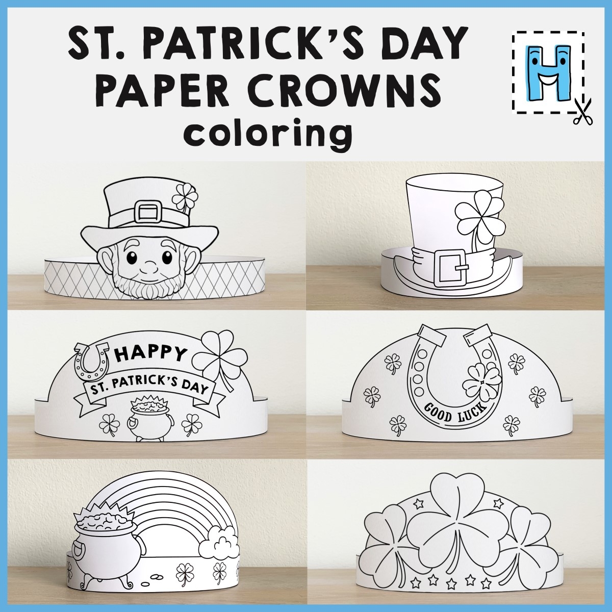 St Patrick s Day Paper Hats Leprechaun Shamrock Printable Paper Coloring Craft Activity Made By Teachers