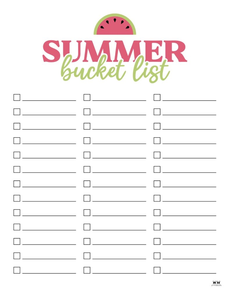 summer bucket list printable