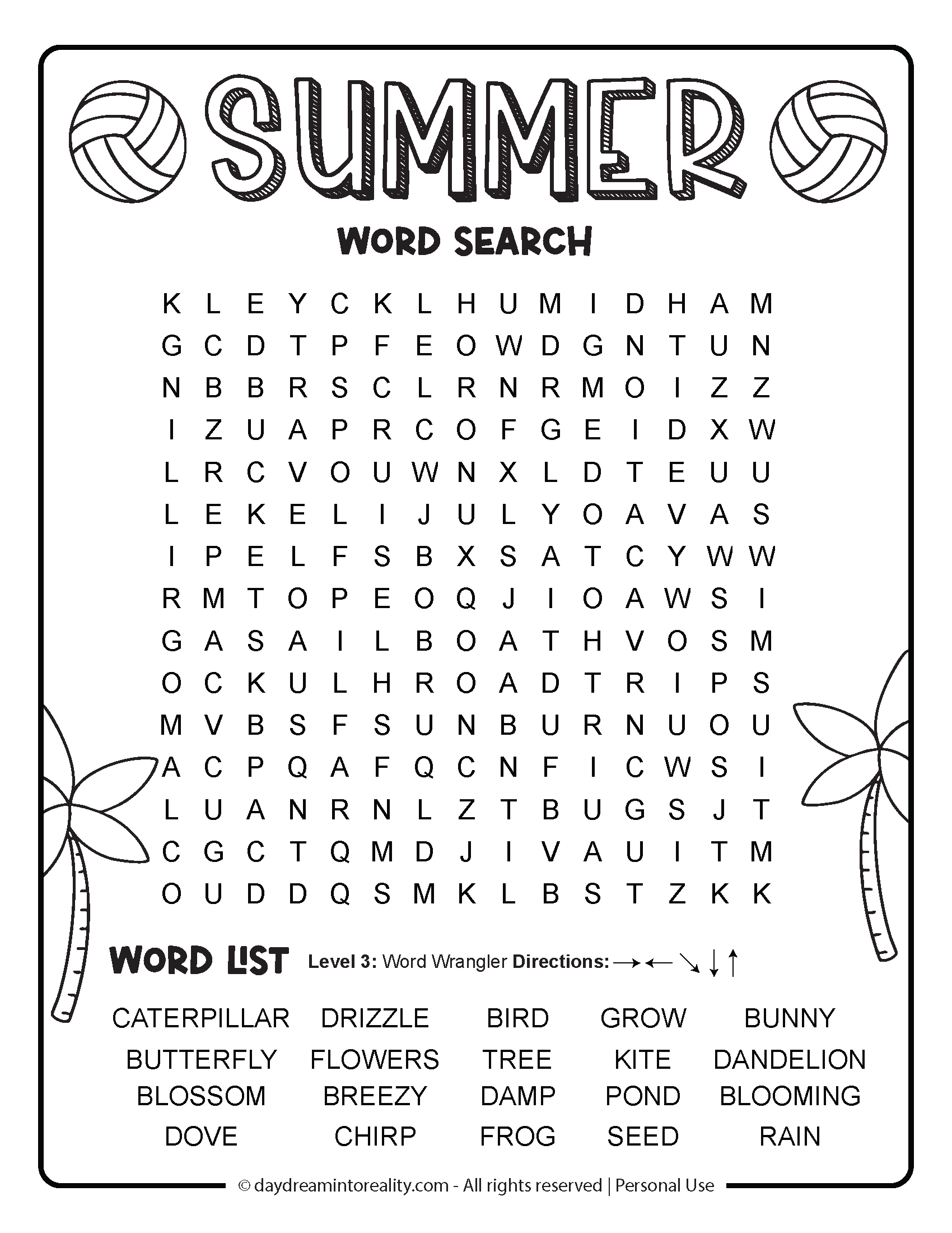 Summer Word Search Free PDF Printables 6 Levels Of Difficulty Daydream Into Reality
