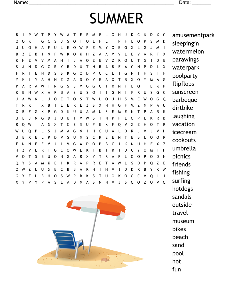 printable summer word search