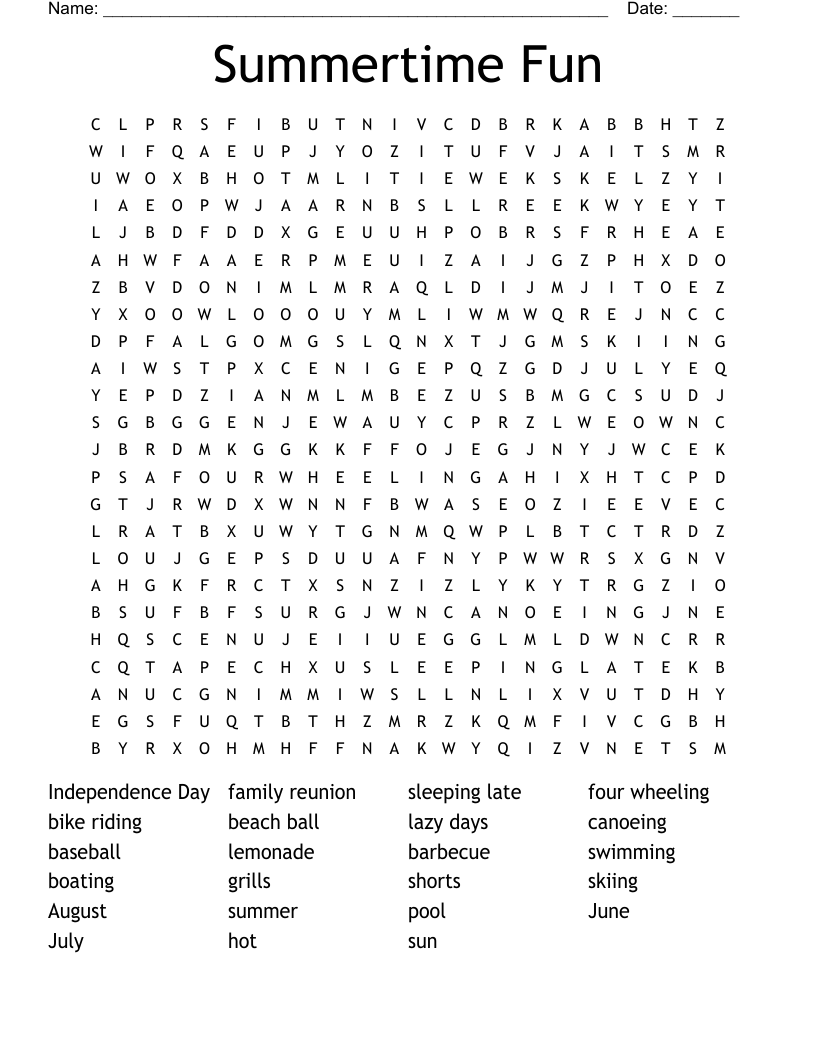 Summertime Fun Word Search WordMint