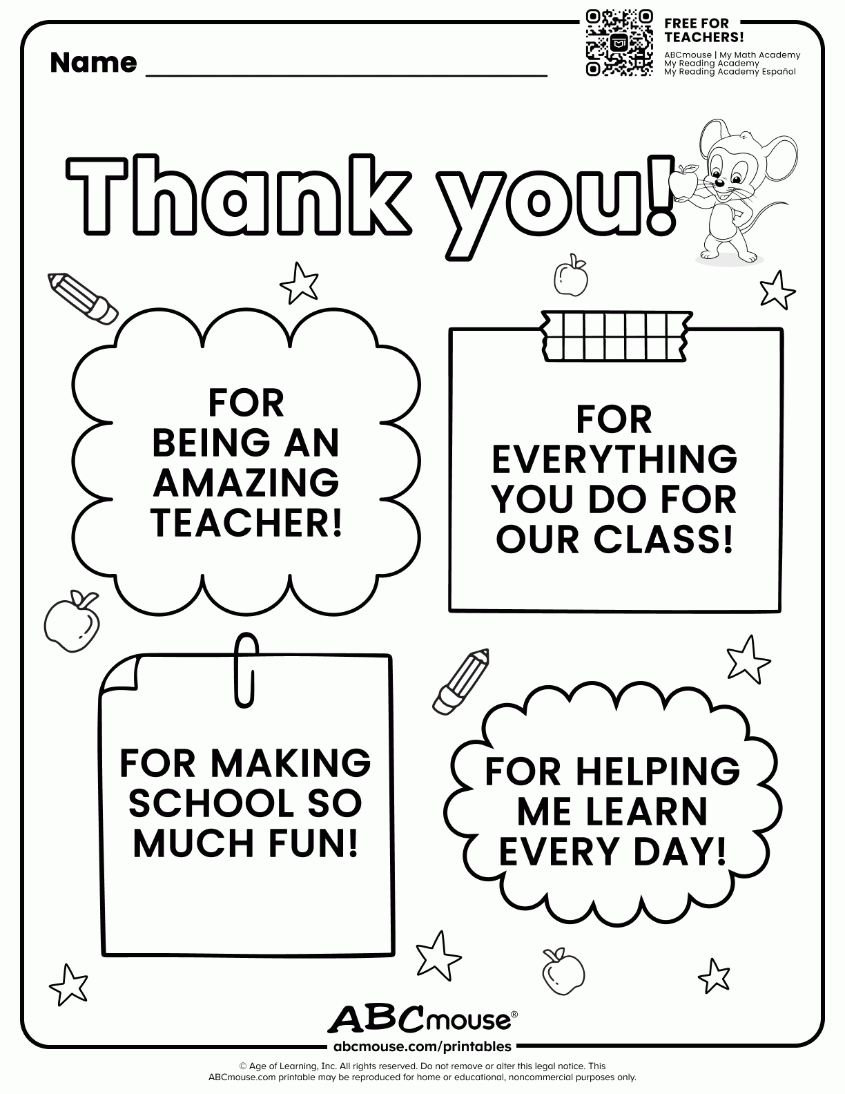 free teacher appreciation printables