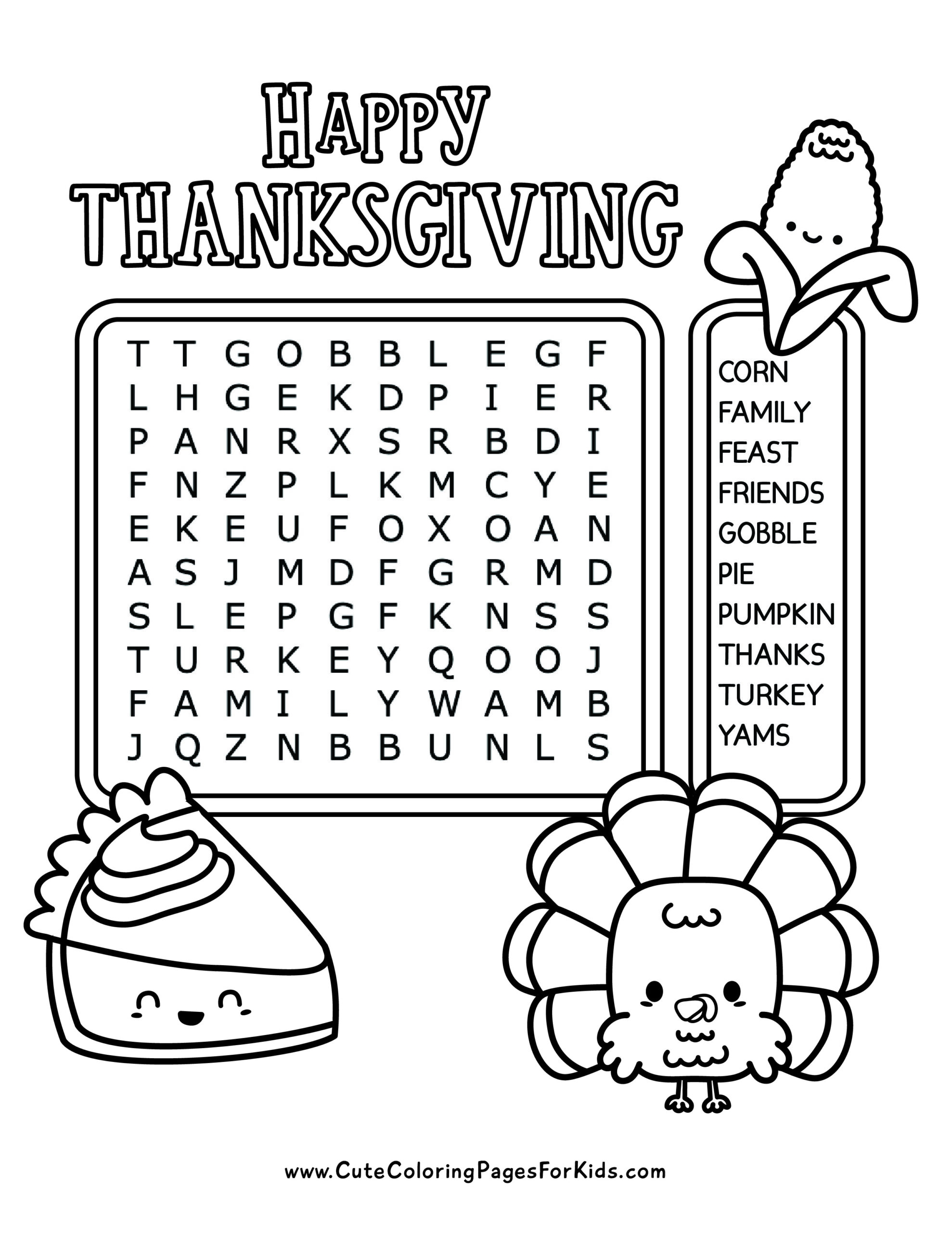 Thanksgiving Word Search Cute Coloring Pages For Kids Thanksgiving Word Search Cute Coloring Pages For Kids