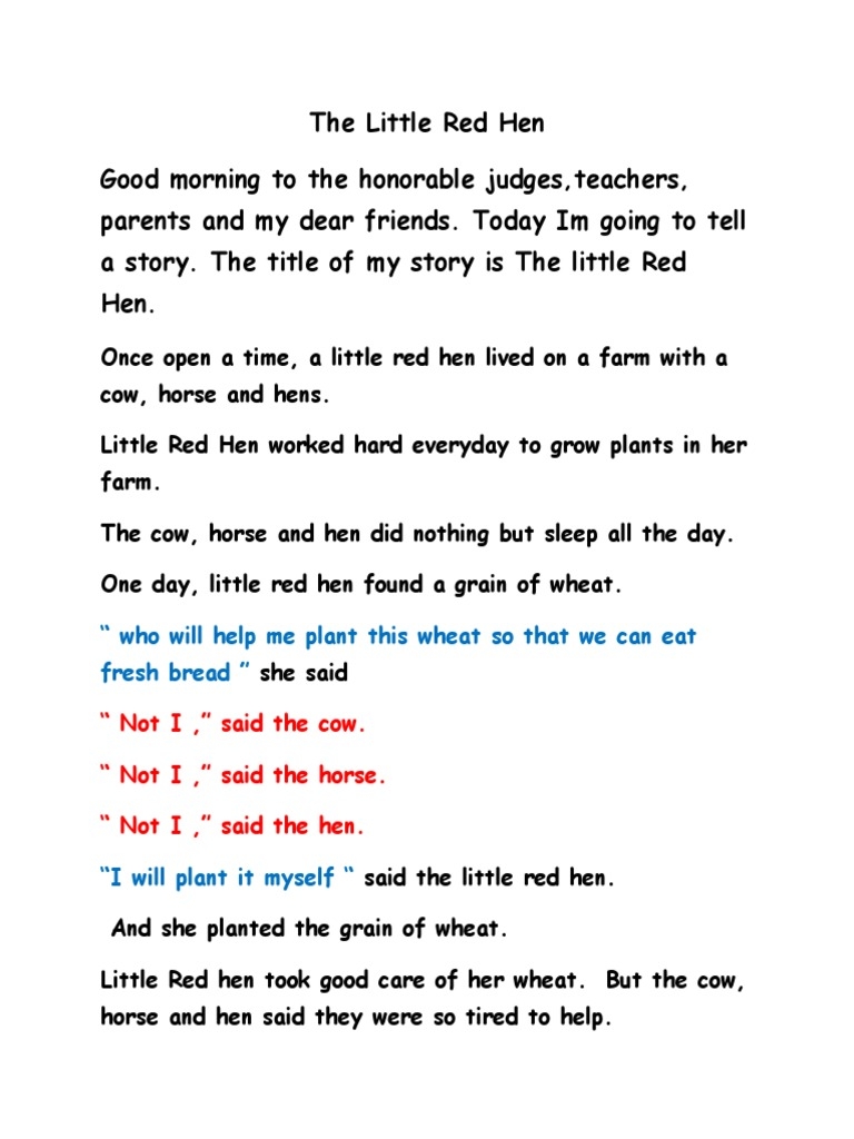 The Little Red Hen Story PDF Worksheets Library