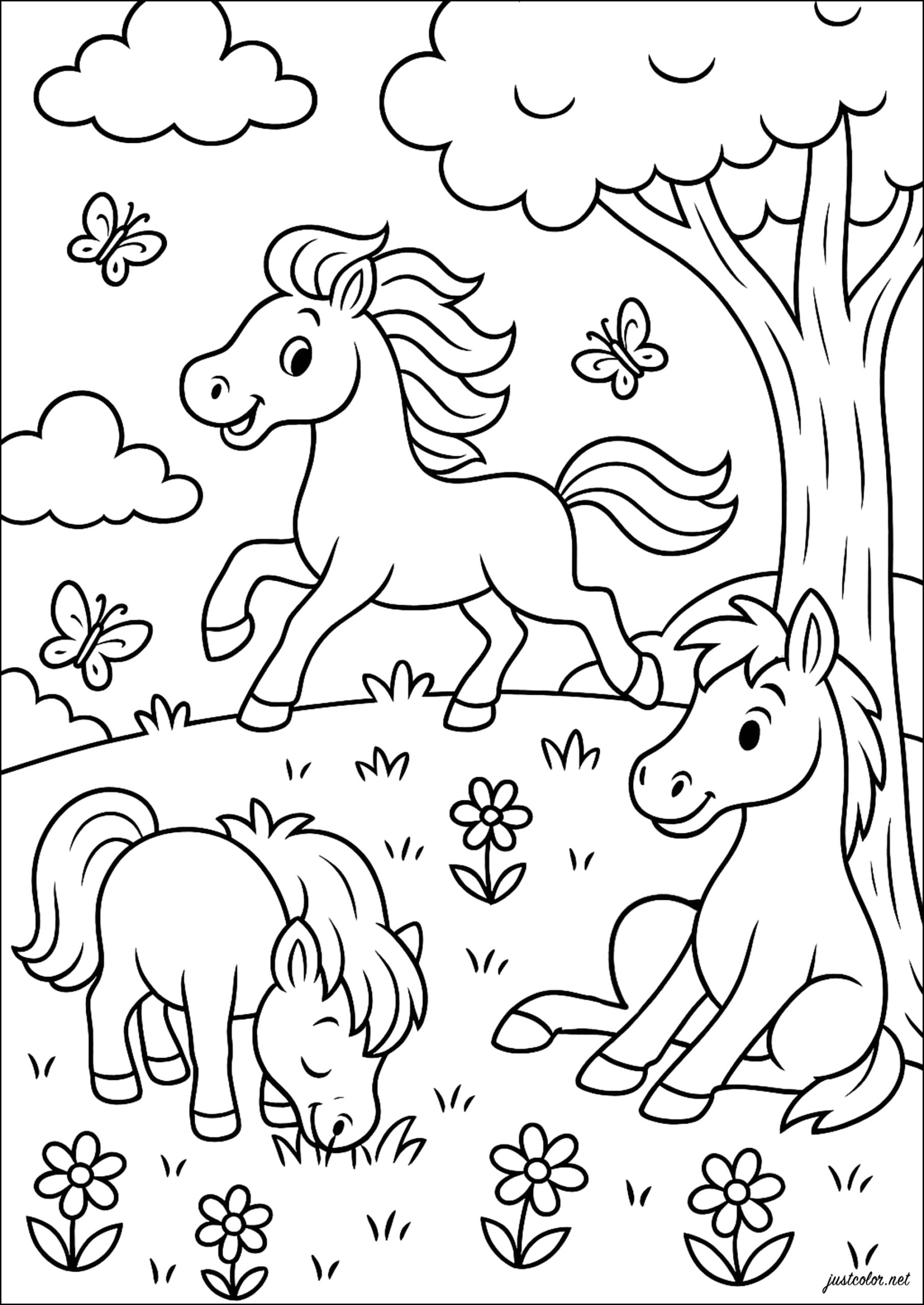 Three Friends In The Meadow Horse Coloring Pages Three Friends In The Meadow Horse Coloring Pages