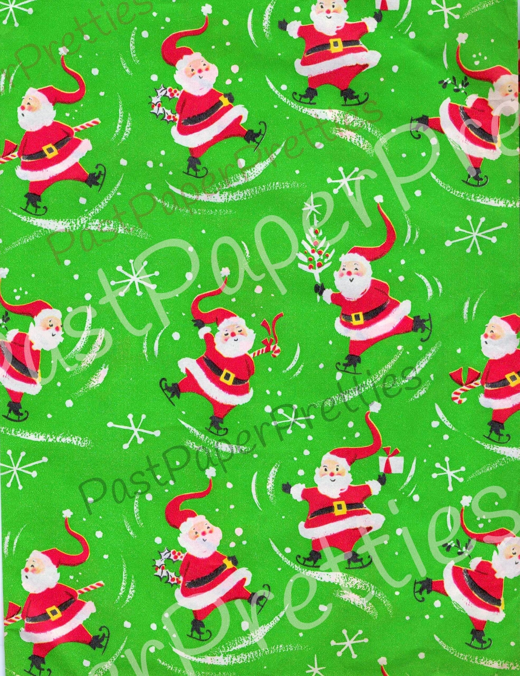 Vintage Printable Christmas Gift Wrap Skating Santa Claus Retro Wrapping Paper Collage Sheet Instant Digital Download Fun Santa Clip Art Etsy