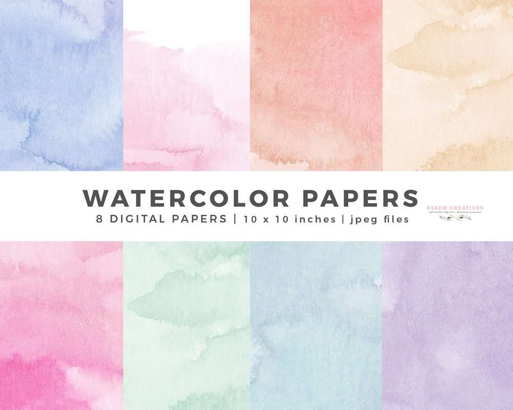 Watercolor Papers Digital Papers Watercolor Background Textures Overlays Printable Scrapbook Paper Essem Creatives Watercolor Clipart Business Branding