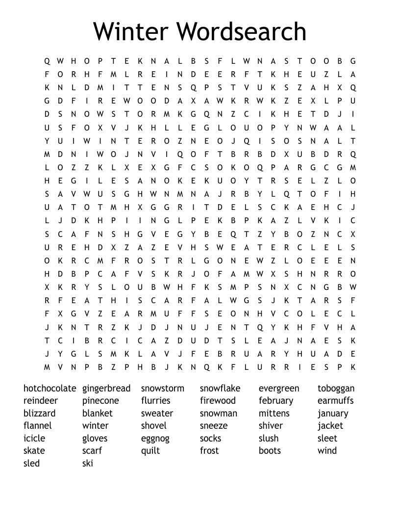 winter word search printable