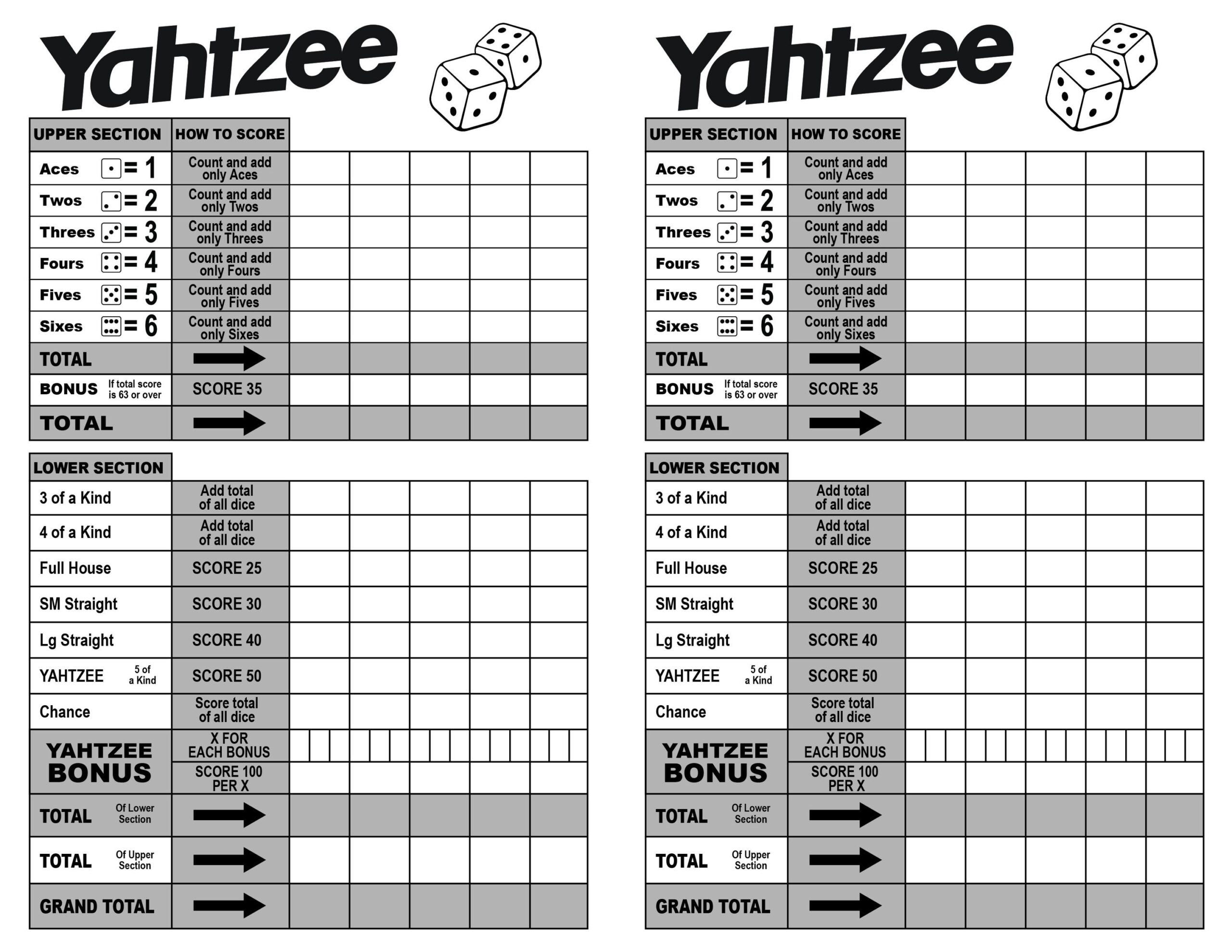 Yahtzee Score Sheet Pdf Etsy