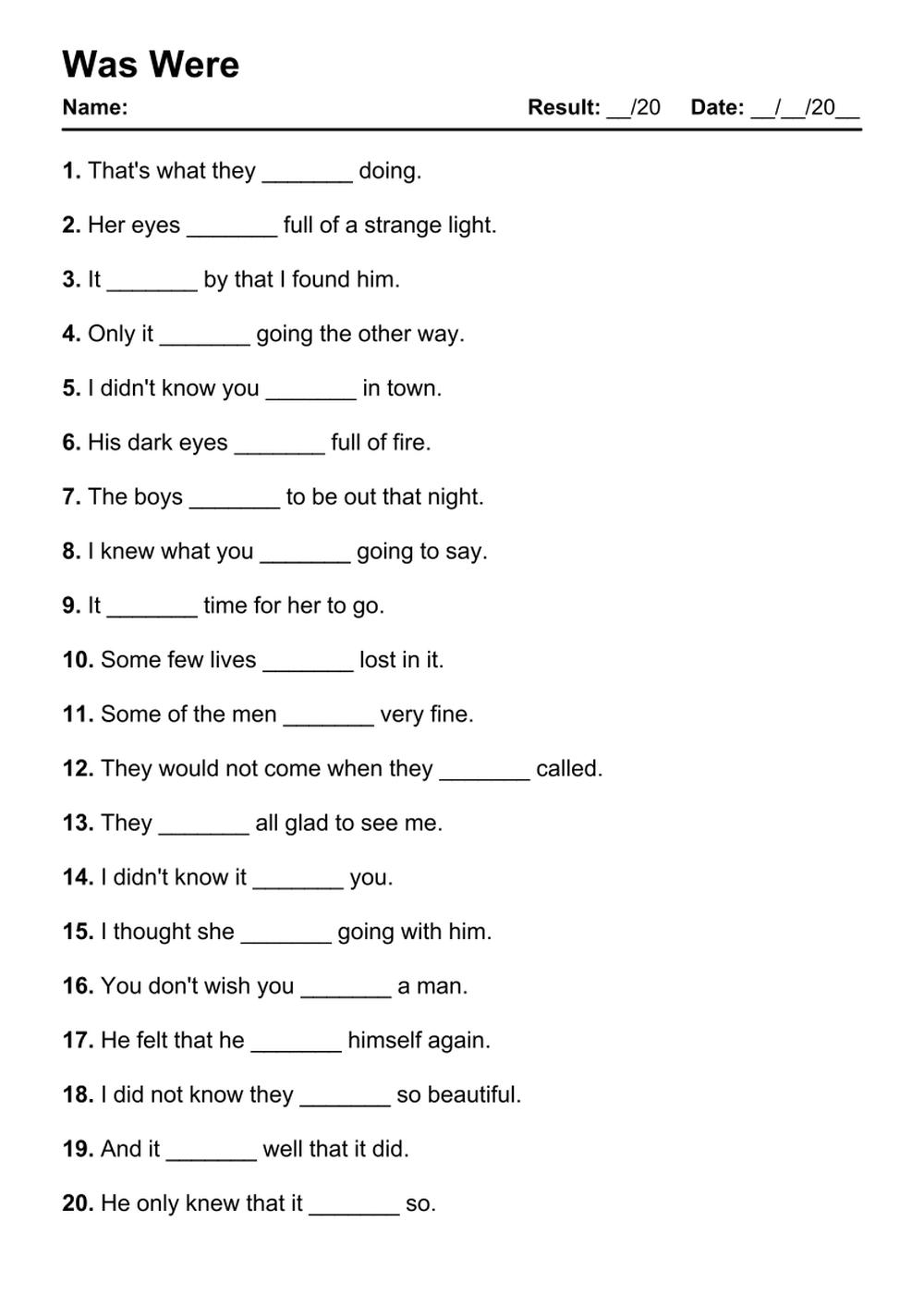 101 Was Were PDF Worksheets With Answers 2091 Exercises Grammarism