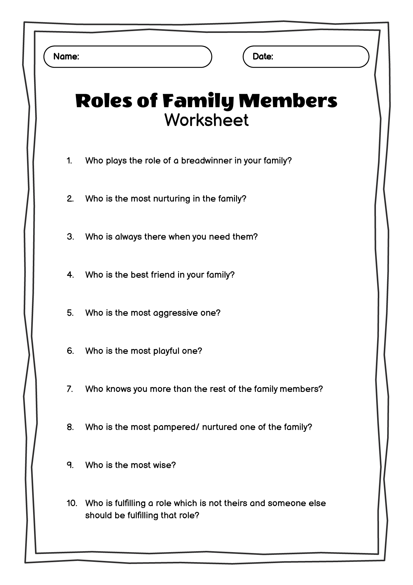 family dynamics worksheets pdf