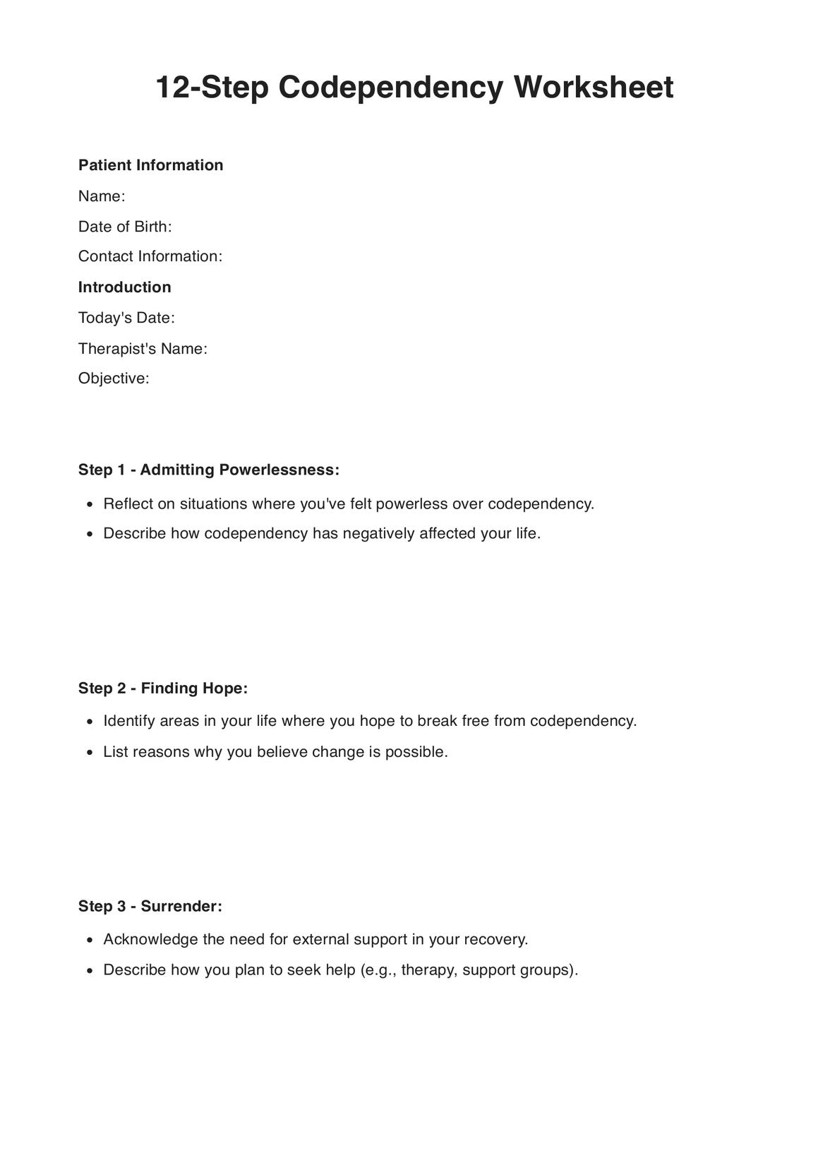 12 Step Codependency Worksheet 12 Step Codependency Worksheet