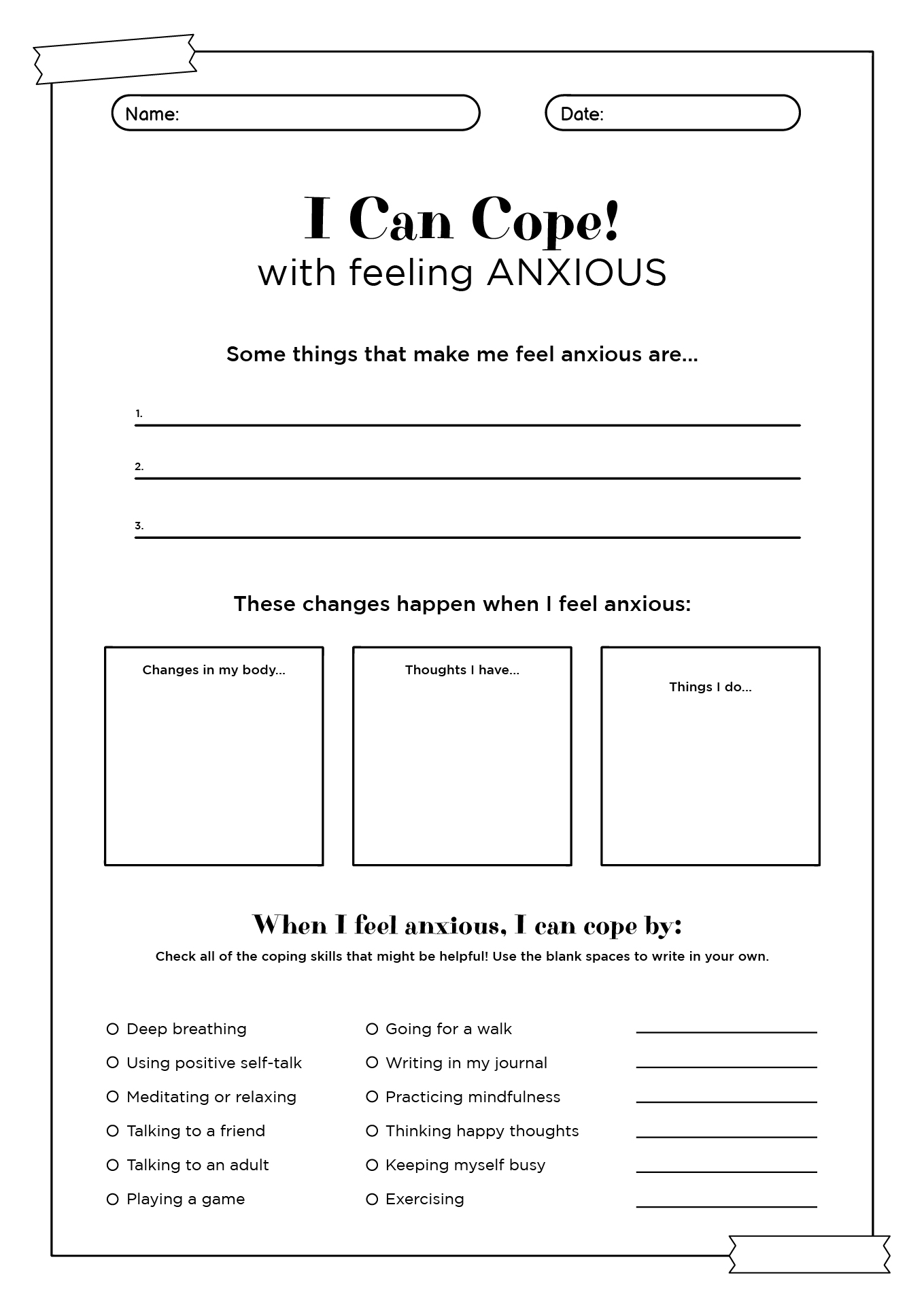 free printable coping skills worksheets pdf free printable coping skills worksheets pdf