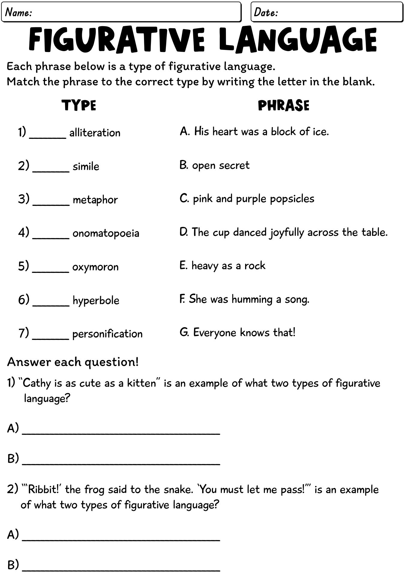 19 Free Printable Figurative Language Worksheets Free PDF At Worksheeto 19 Free Printable Figurative Language Worksheets Free PDF At Worksheeto