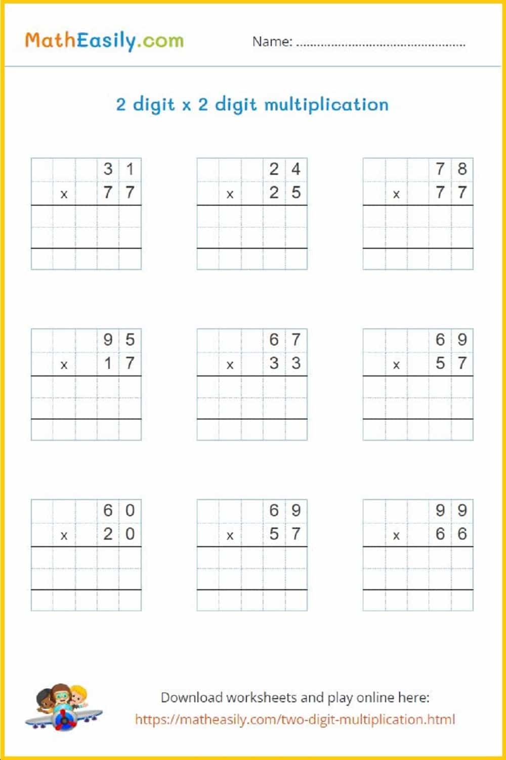 two digit multiplication worksheets pdf