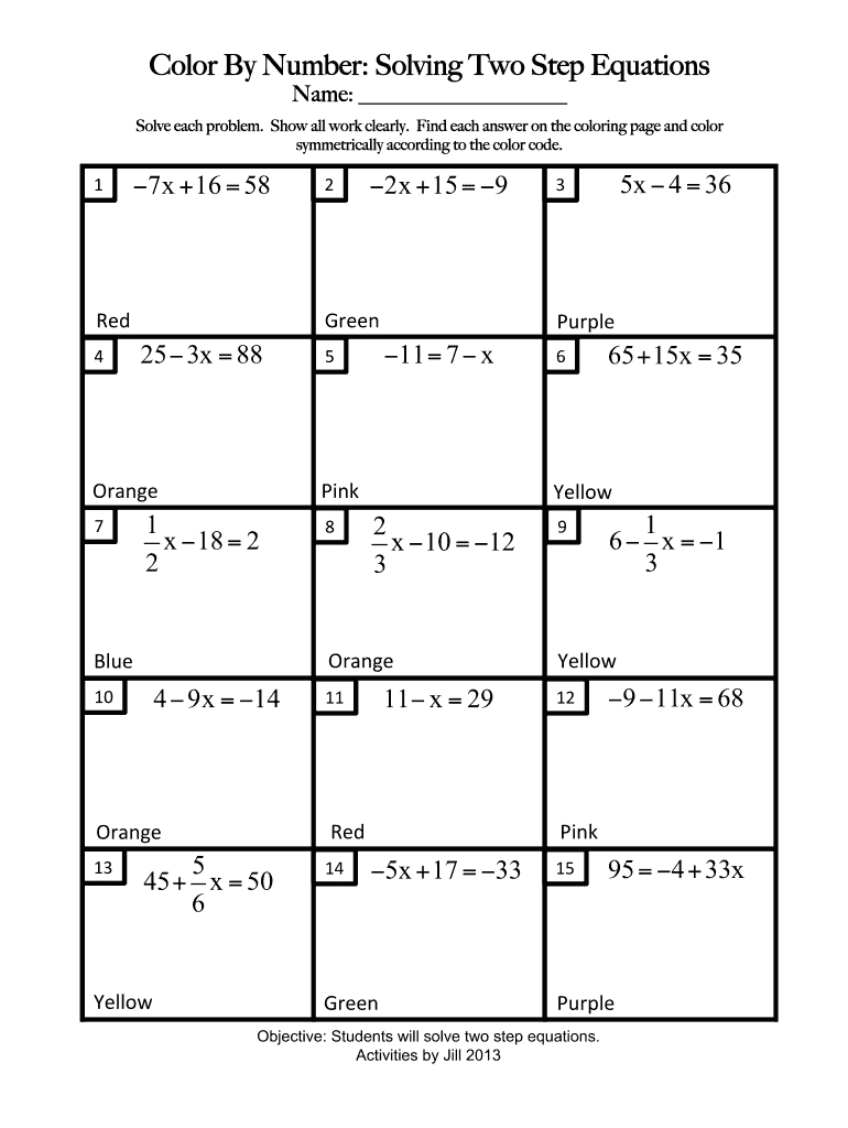 2013 2026 Form Color By Number Solving Two Step Equations Blank Fillable Template Fill Out Print Download PDF PdfFiller