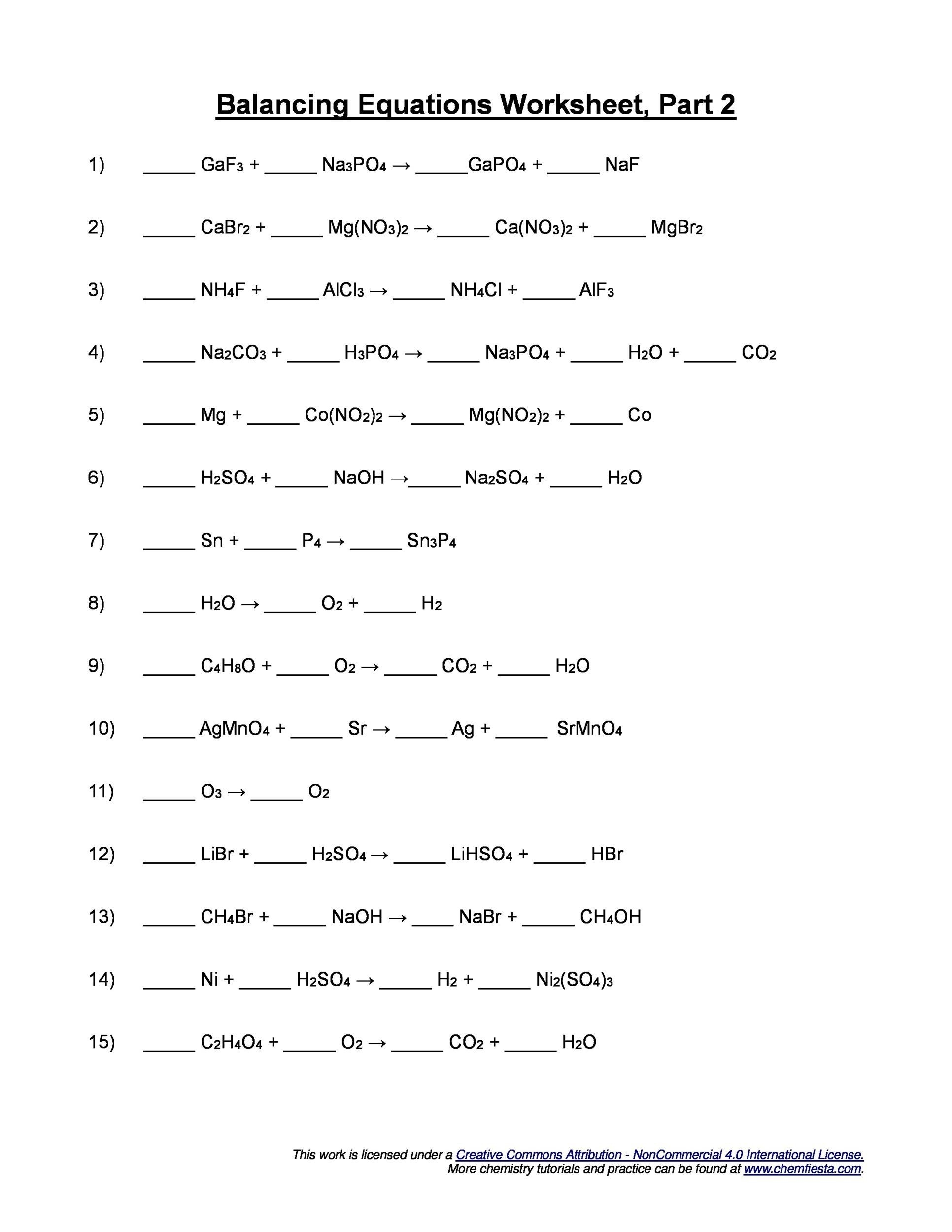 49 Balancing Chemical Equations Worksheets with Answers 49 Balancing Chemical Equations Worksheets with Answers