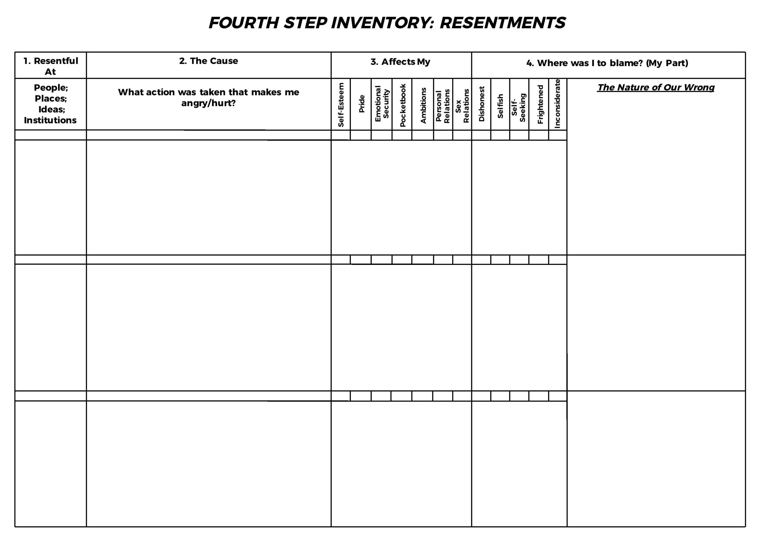 4th Step Worksheets Printable 4th Step Worksheets Printable