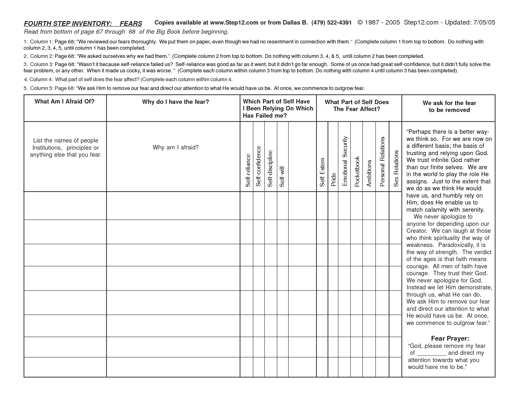 4th Step Worksheets 4th Step Worksheets