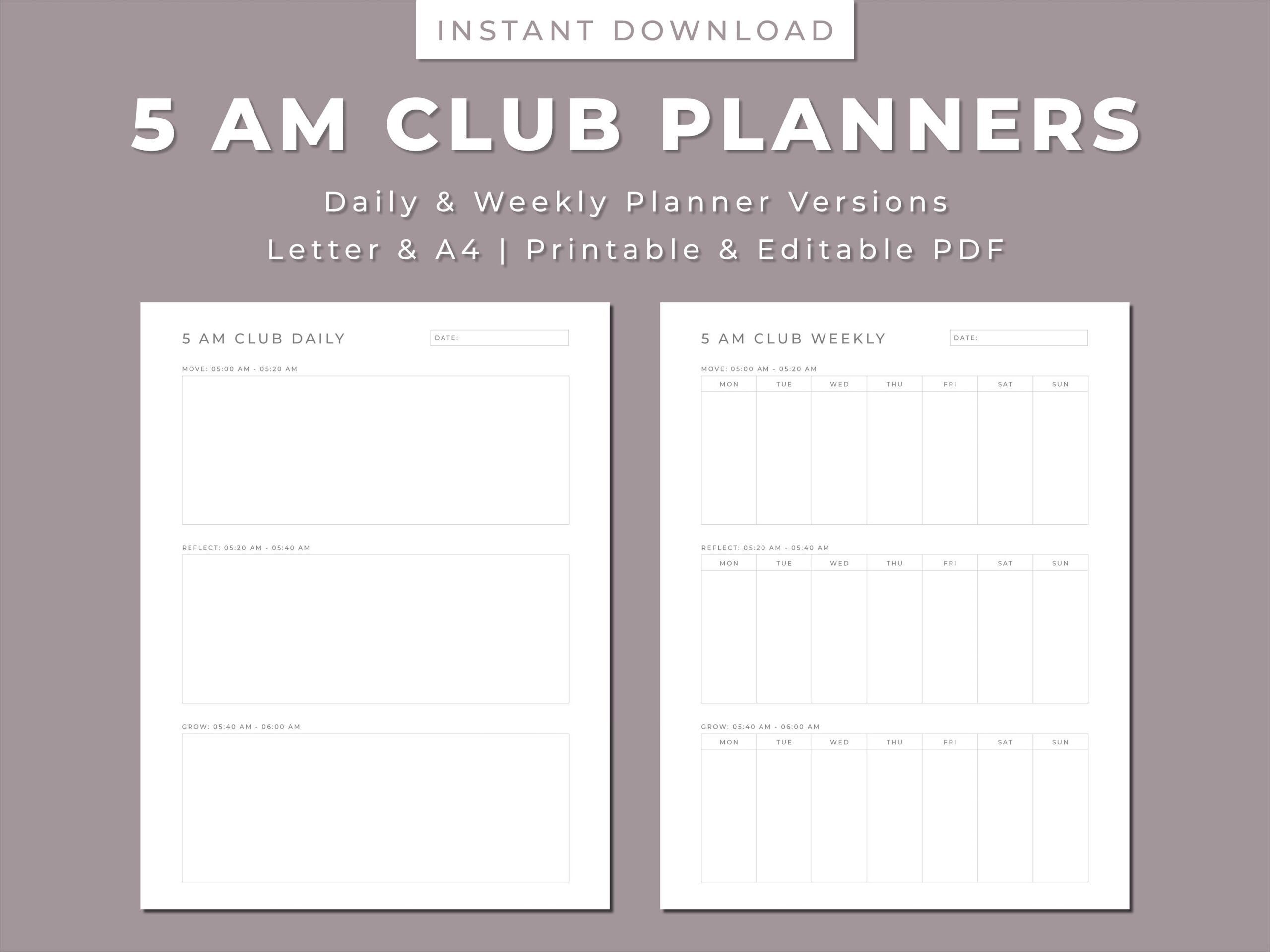 5 AM Club Planner Daily Weekly Habit Tracker PDF Etsy