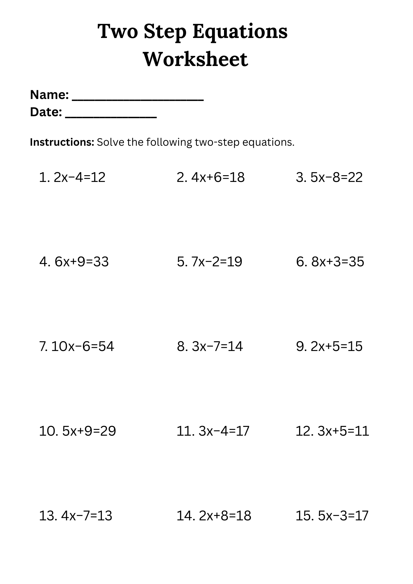 50 Two Step Equations Worksheet Samples To Download In PDF 50 Two Step Equations Worksheet Samples To Download In PDF