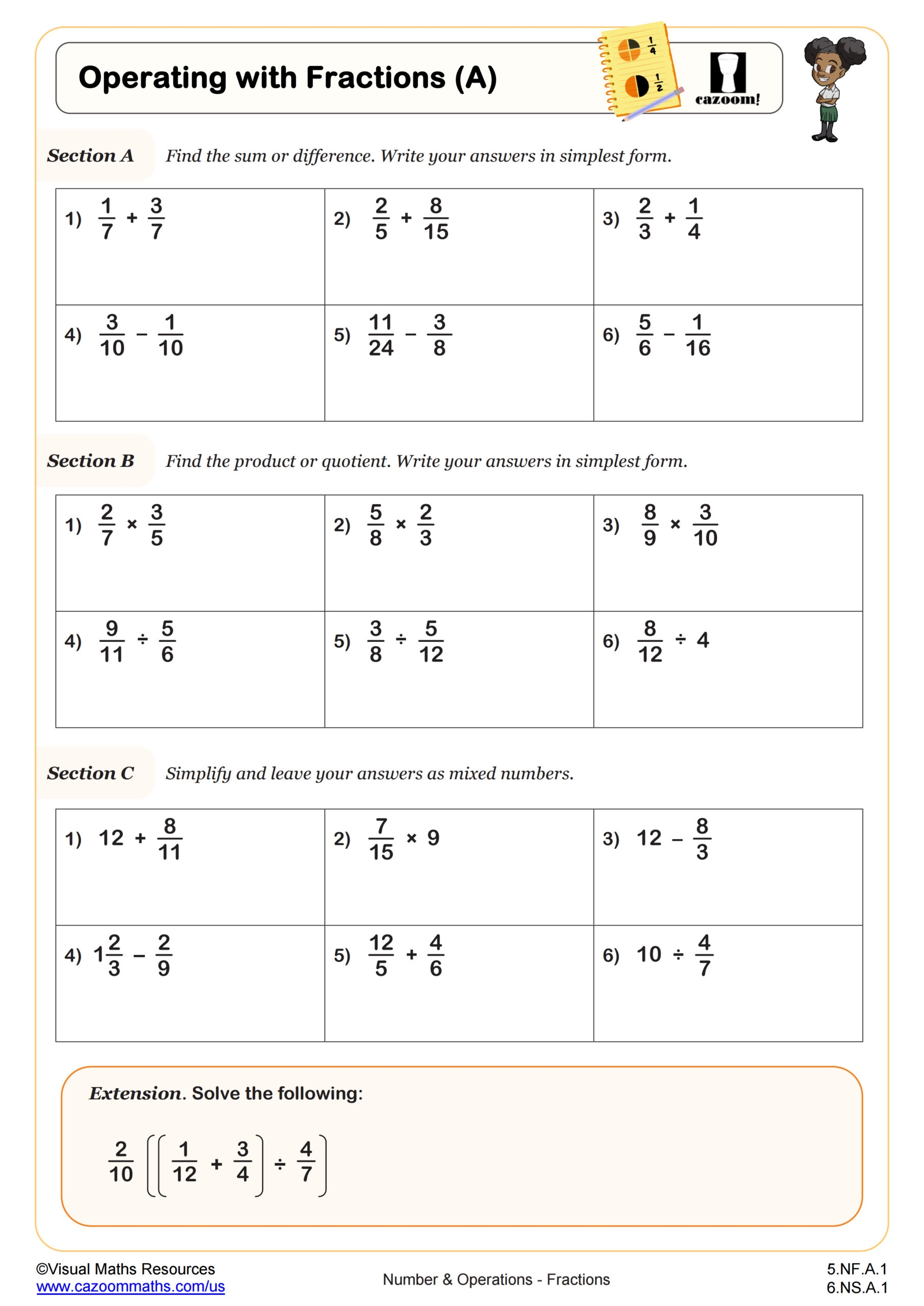 6th Grade Fractions Worksheets With Answers