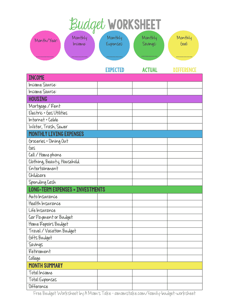 A Moms Take Budget Worksheet Blank Fillable Template Fill Out Print Download PDF PdfFiller A Moms Take Budget Worksheet Blank Fillable Template Fill Out Print Download PDF PdfFiller