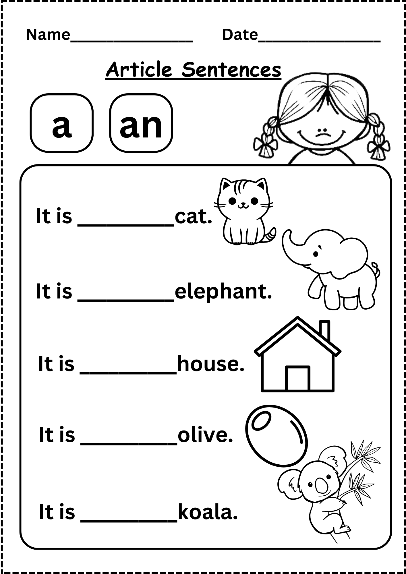 A Or An Free Worksheet For Kindergarten A Or An Free Worksheet For Kindergarten