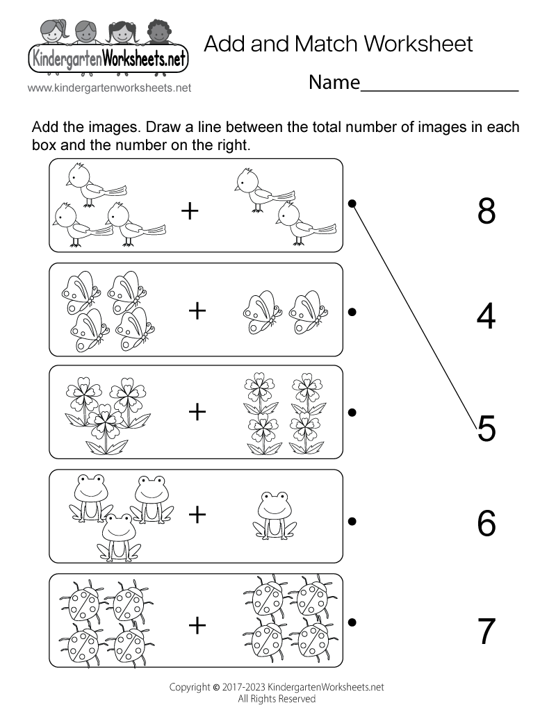 Add And Match Picture Addition Worksheet Free Printable PDF