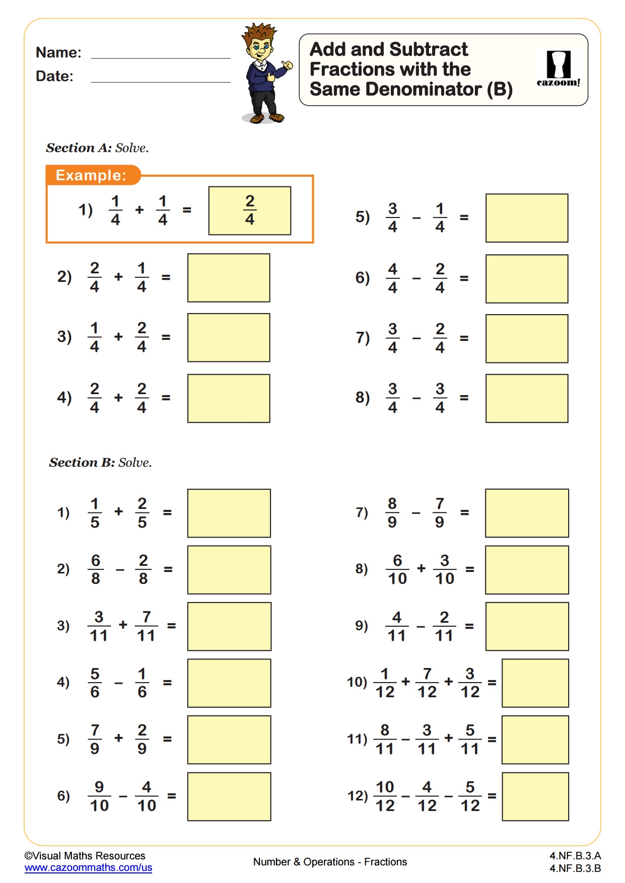 Add And Subtract Fractions B 4th Grade PDF Number And Operations Worksheets Add And Subtract Fractions B 4th Grade PDF Number And Operations Worksheets