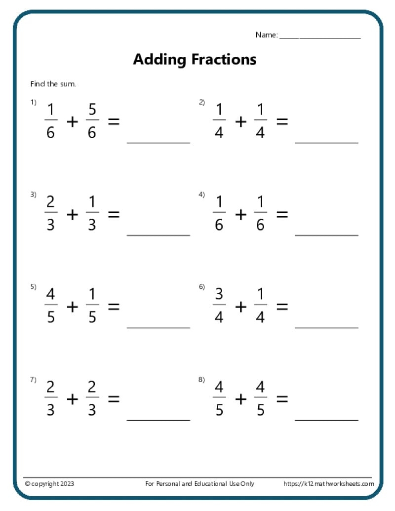 fractions worksheets pdf