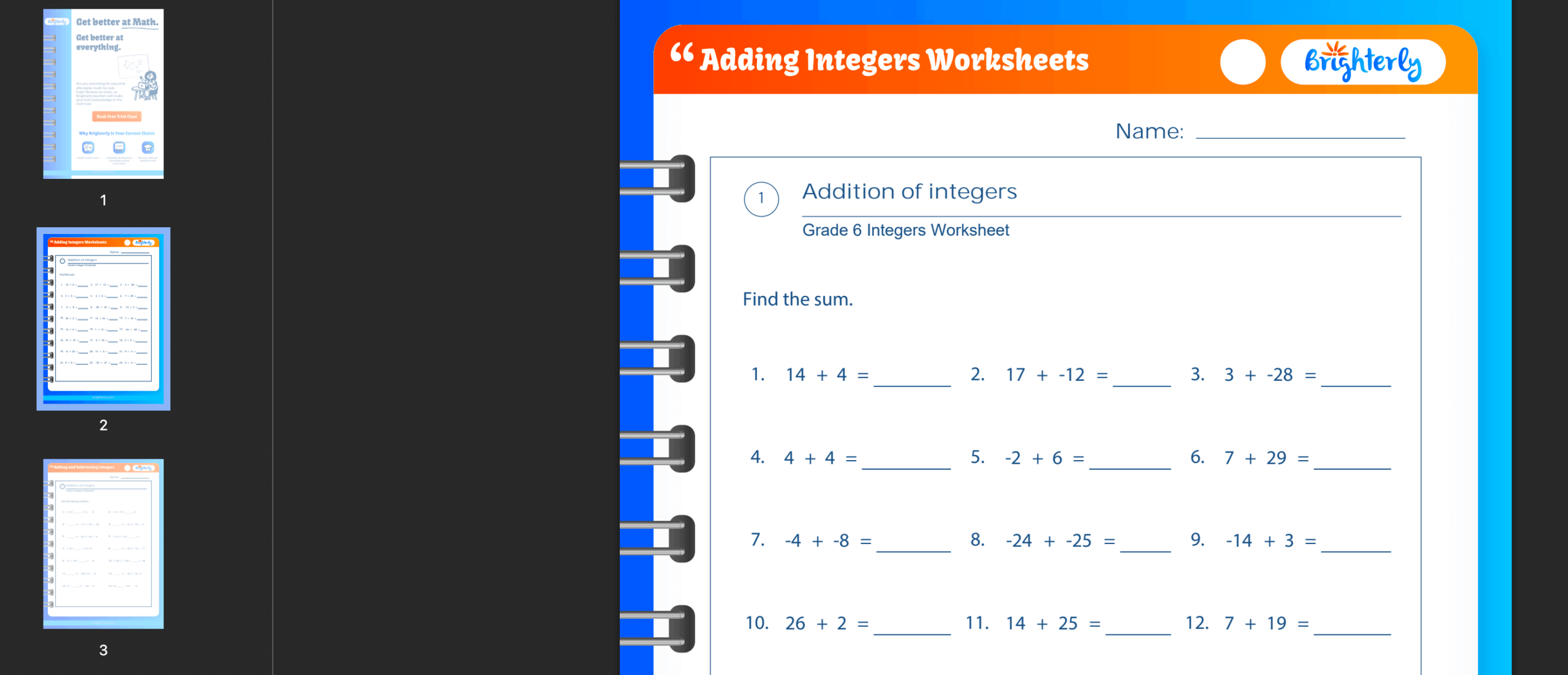 adding integers worksheet pdf