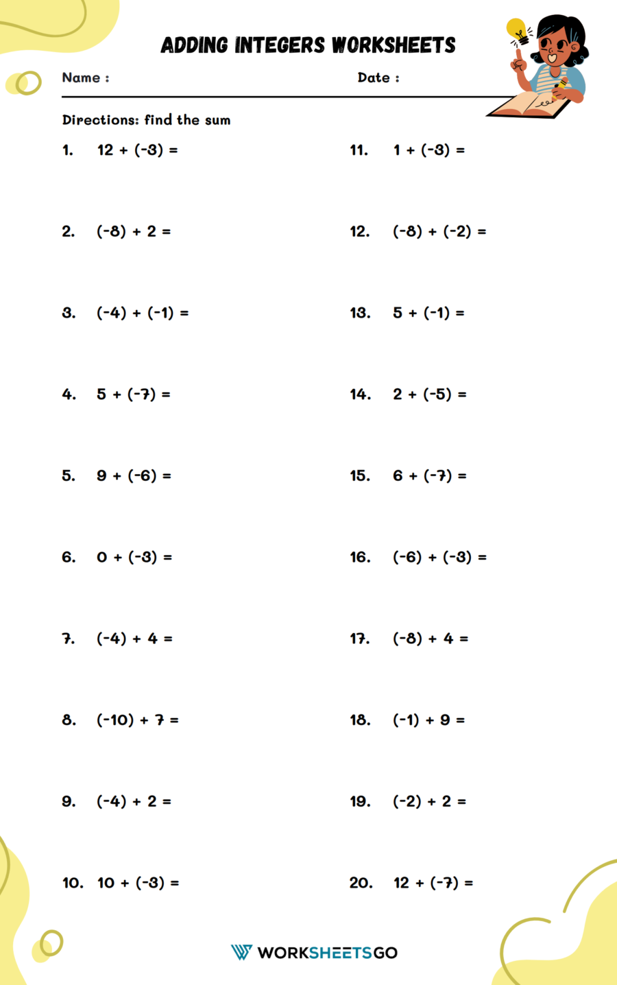 Adding Integers Worksheets WorksheetsGO Adding Integers Worksheets WorksheetsGO
