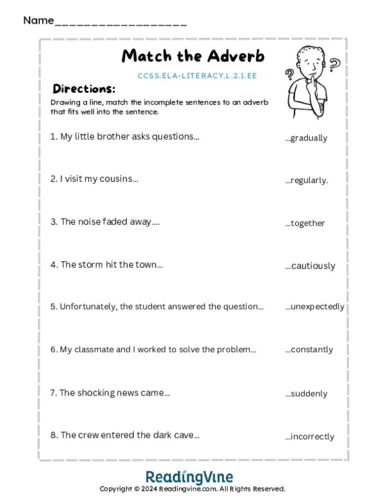 Adverb Worksheets ReadingVine