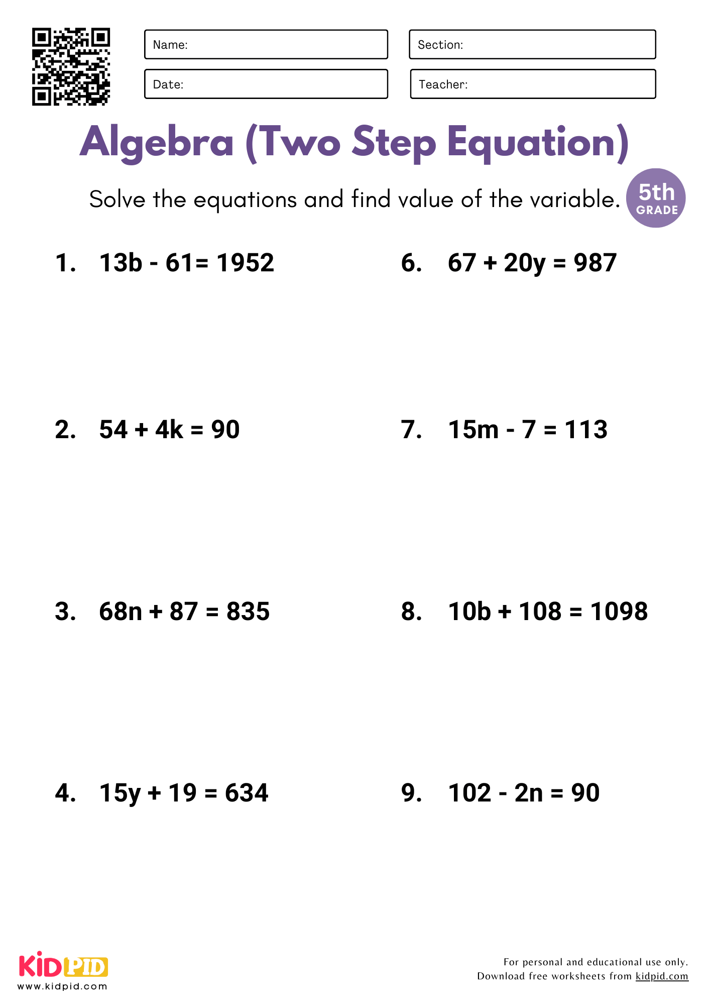 2 step equation worksheet pdf