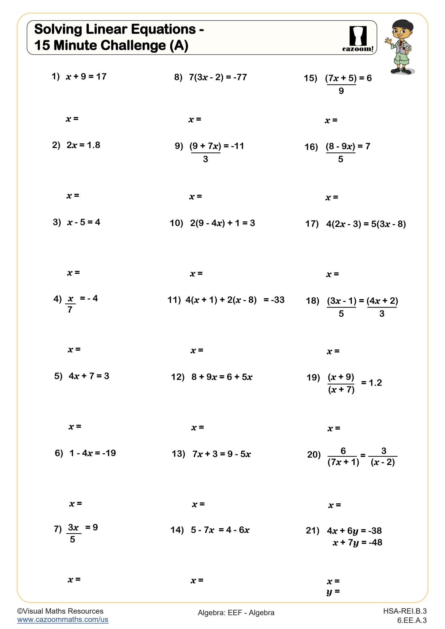 Algebra Worksheets With Answers Grades 6 12