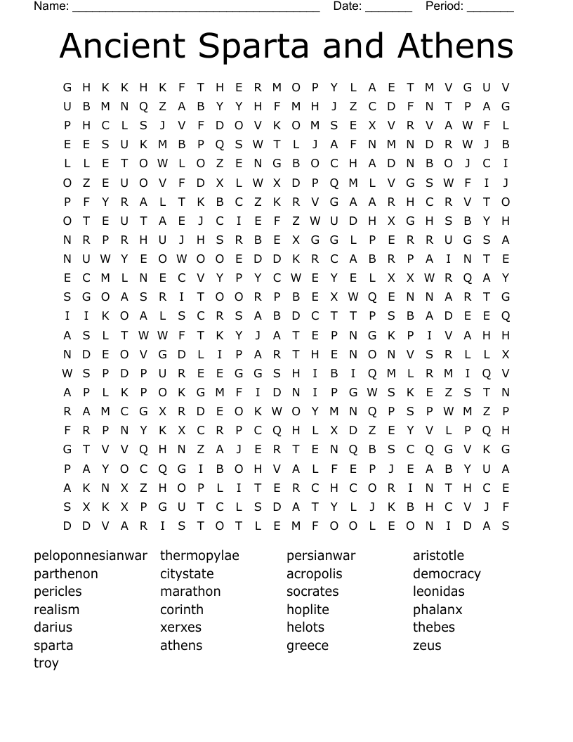Ancient Sparta And Athens Word Search WordMint Ancient Sparta And Athens Word Search WordMint