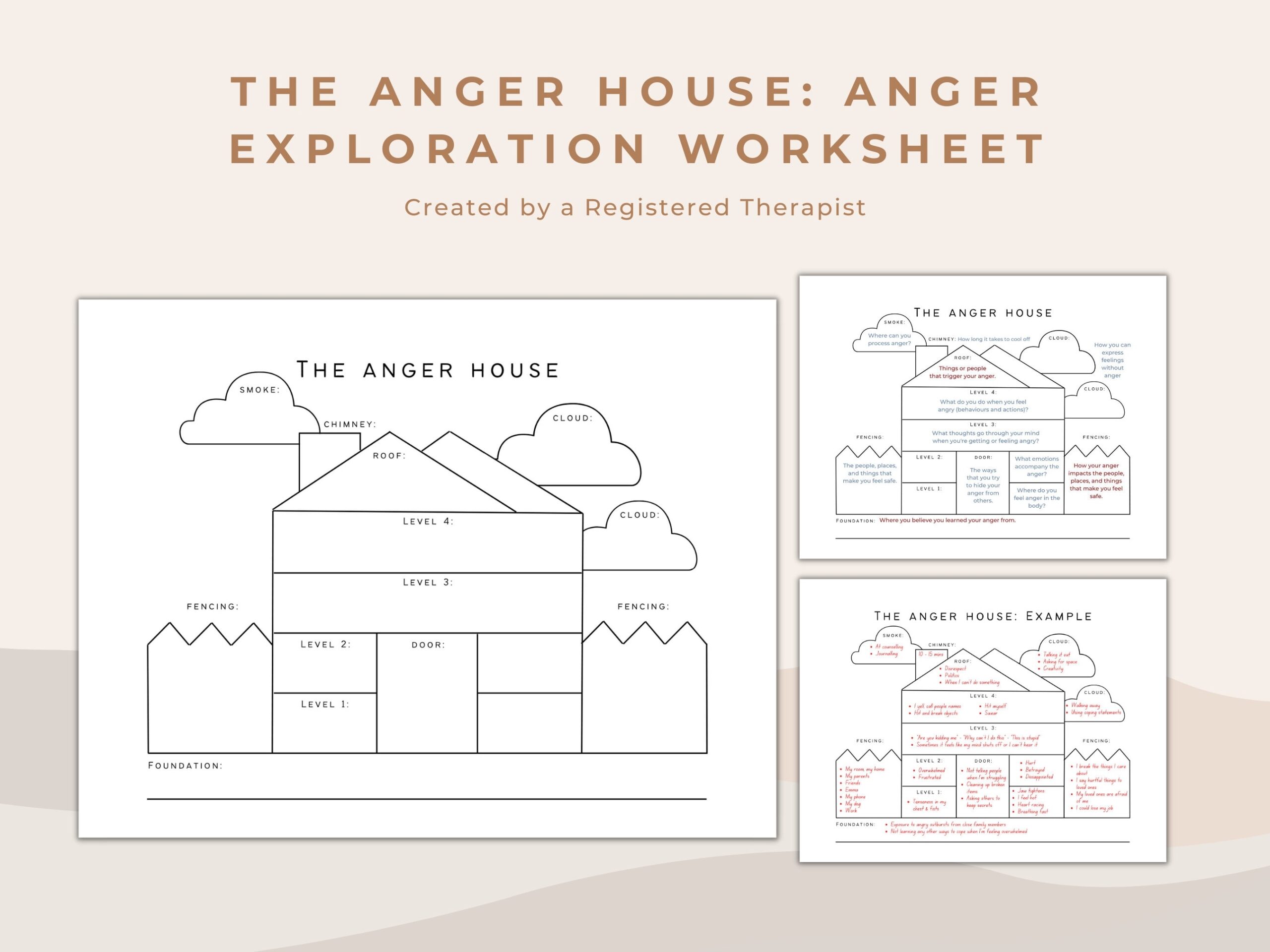 Anger House Worksheet Teen Therapy Couples Counseling PDF Etsy