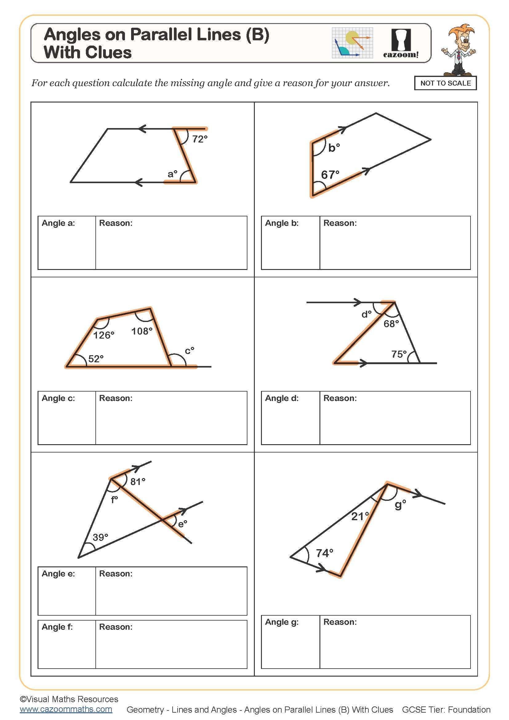 Angles On Parallel Lines B With Clues Worksheet Fun And Engaging PDF Worksheets