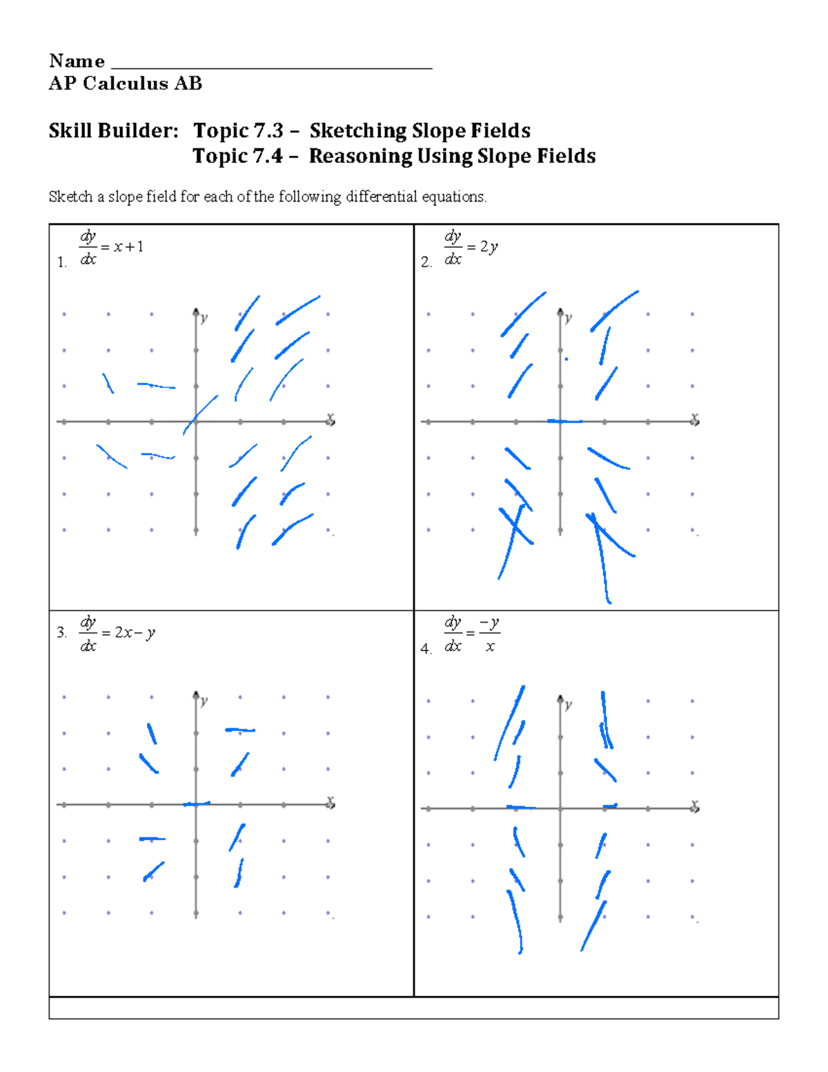 ap calc slope fields worksheet pdf