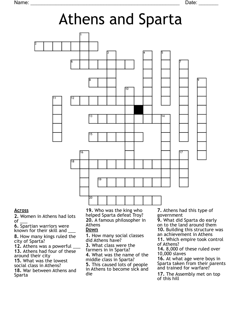 Athens And Sparta Crossword WordMint Athens And Sparta Crossword WordMint