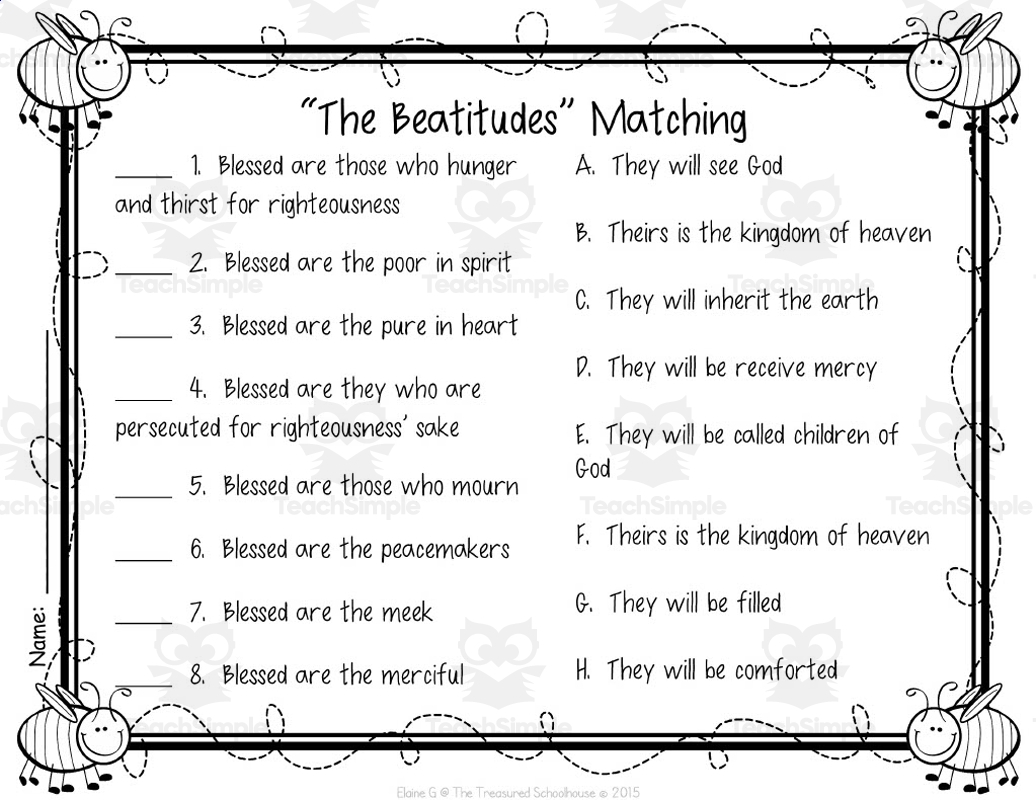 Beatitudes Worksheet Catholic Matching PDF